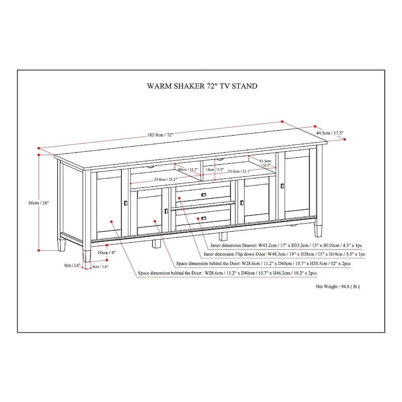 WYNDENHALL Norfolk SOLID WOOD 72 inch Wide TV Media Stand For TVs up to 80 inches - 72'' W x 17.5'' D x 26'' H