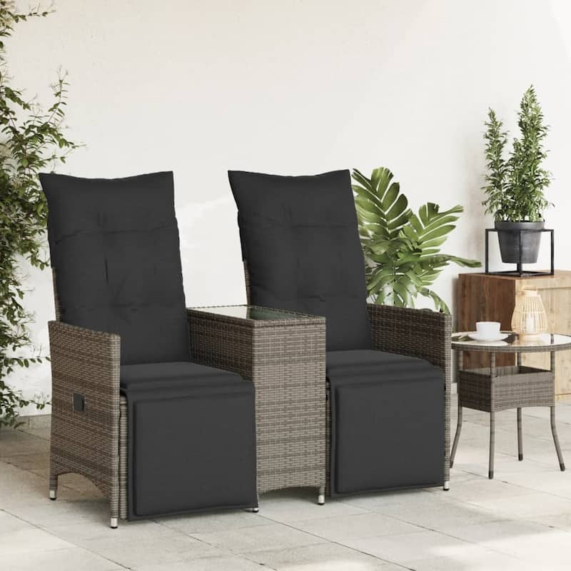 vidaXL Reclining Patio Sofa 2-Seater with Table Loveseat Furniture Poly Rattan - 23.2 x 51.2 x 36.2