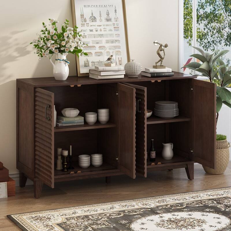 60''W Sideboard with 4 Door Large Storage Buffet - N/A
