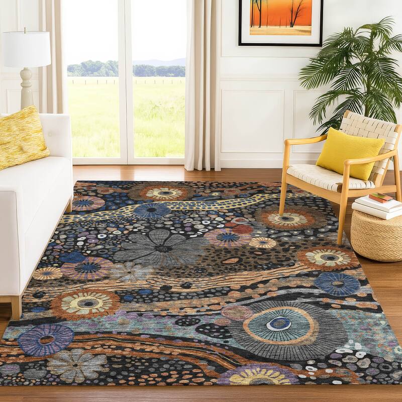 Machine Washable Indoor/ Outdoor Whimsy Floral Chantille Rug