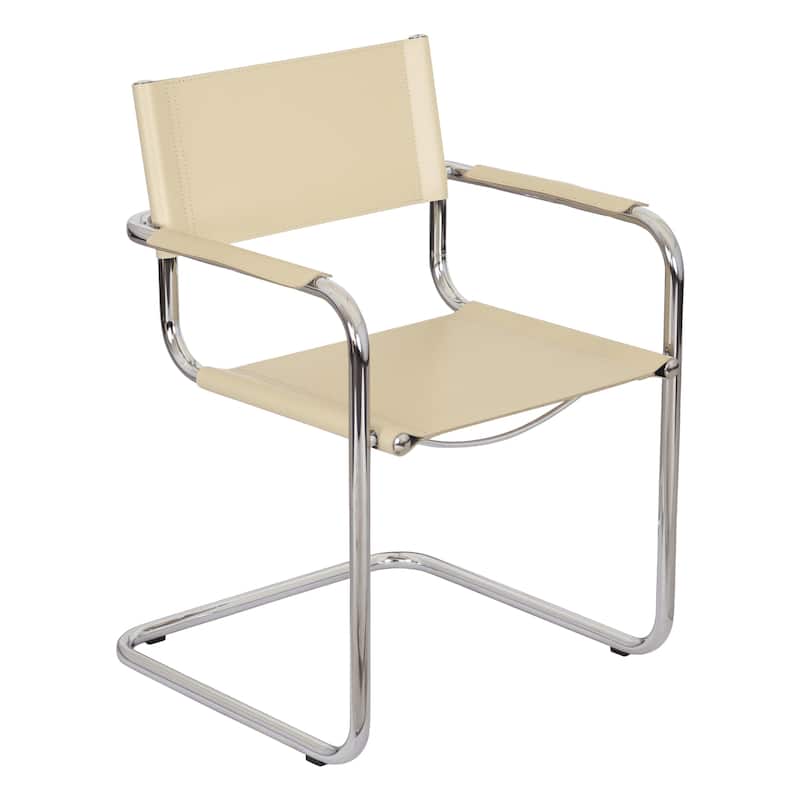 Breuer Chair Company Mart Stam Cantilever Armchair Arm Chair w/ Chrome Frame (Various Bonded Leather Colors) - Crème