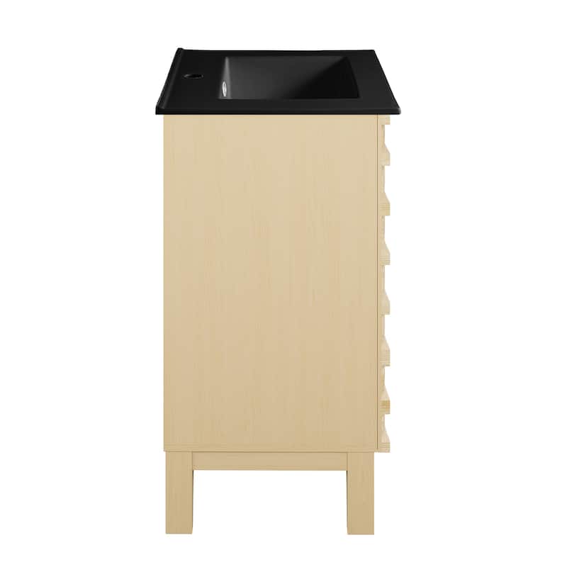 Cascade 24 In. Natural Oak Bathroom Vanity With Black Ceramic Sink Top
