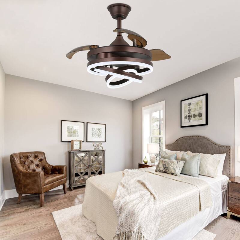 Bella Depot 42" Modern Retractable DIY Shape Ceiling Fan with Remote, 6-Speed Reversible Ceiling Fan with LED Light