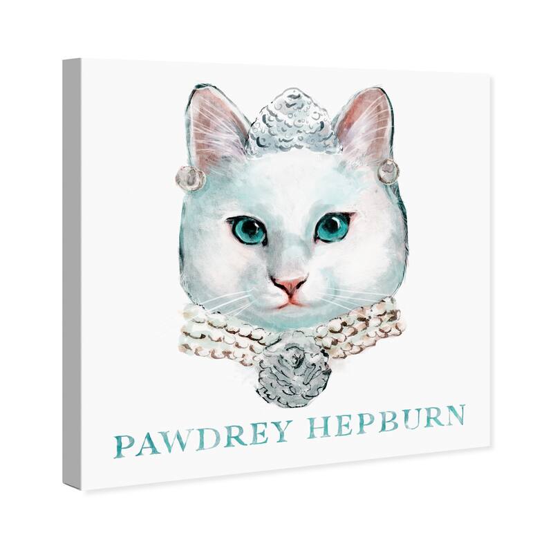 Wynwood Studio Canvas Animals Pawdrey Hepburn White and Tiffany Blue Glam Wall Art Canvas Print
