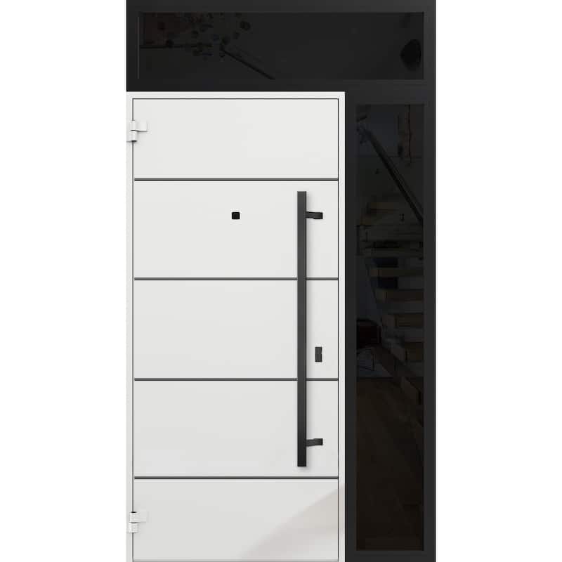 Exterior Prehung Steel Entry Door 0131 Black Enamel 2 Sidelites Top Window Stainless Steel Inserts W16+36+16xH80+16