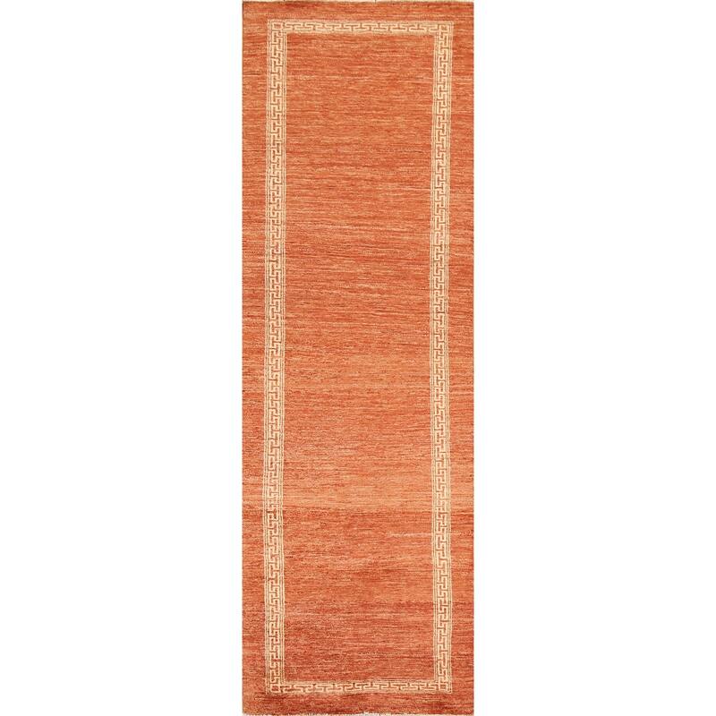 Orange Gabbeh Kashkoli Oriental Runner Rug Hand-knotted Wool Carpet - 2'7" x 9'2"