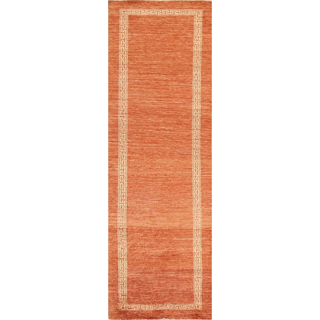 Orange Gabbeh Kashkoli Oriental Runner Rug Hand-knotted Wool Carpet - 2'7" x 9'2"