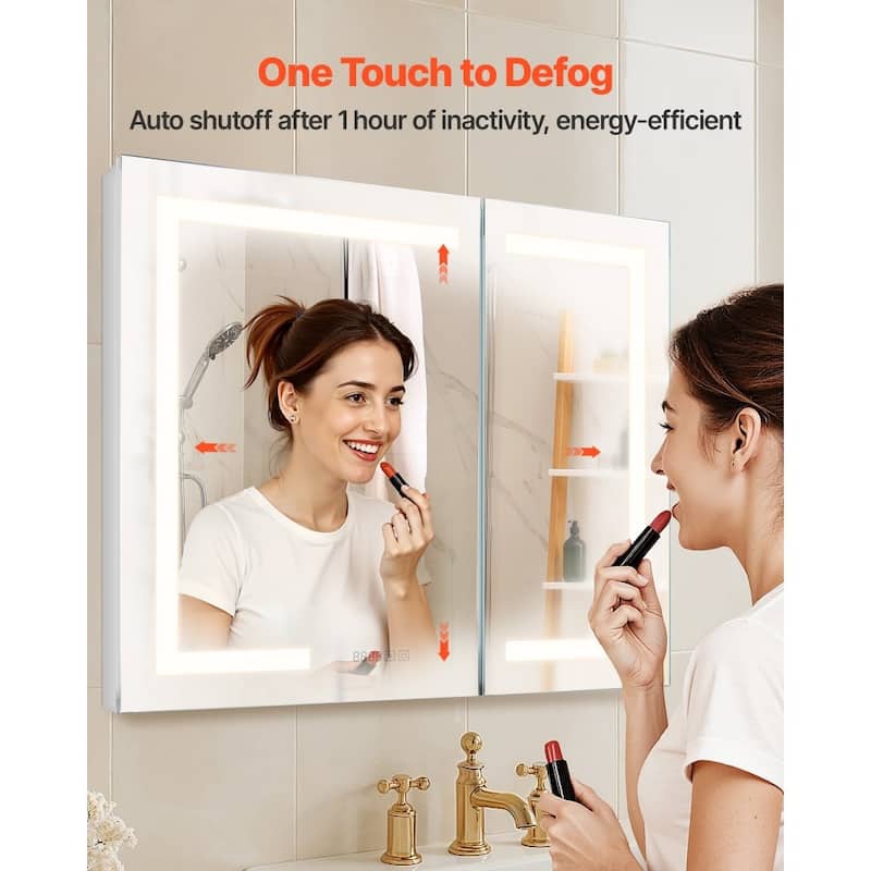 Wall or Recessed Mount LED Lights Bathroom Mirror Cabinet with Anti-Fog and Dimmer Sockets - 36” x 4.9” x 29.9”