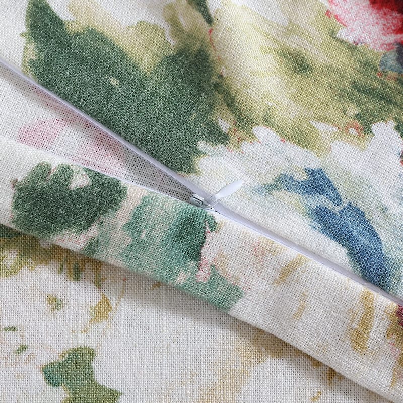 HiEnd Accents Peony Washed Linen Watercolor Flower Print Chic Casual Lumbar Kidney Accent Pillow, 14x28 inch