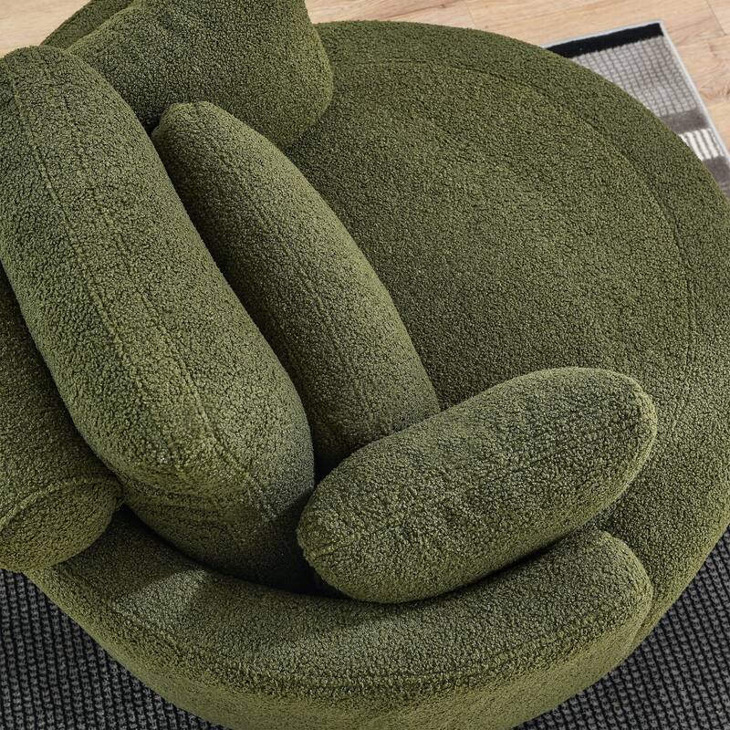 Oversized Teddy Fabric Swivel Barrel Chair with Moon Ottoman & 4 Pillows