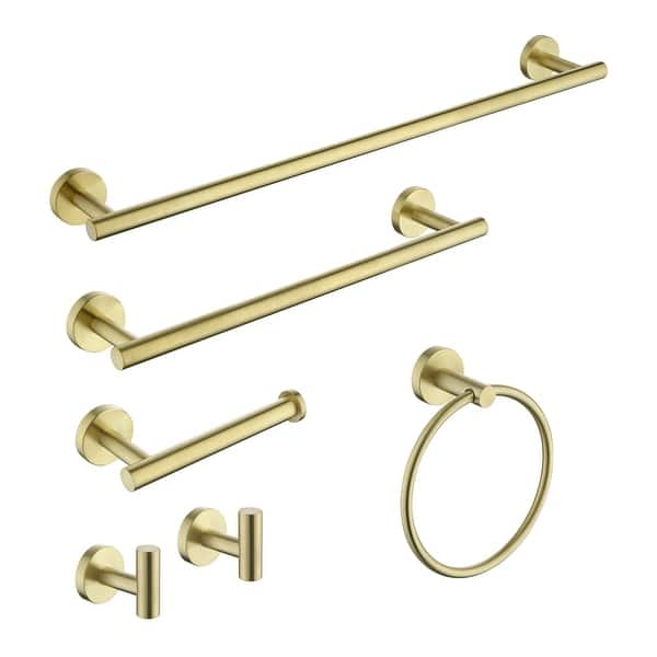 slide 2 of 10, 6 Piece Bathroom Hardware Set Brushed Gold Wall Mount Modern Bathroom Towel Holder Bar 304 Stainless Steel Bath Accessories Set Brushed Gold