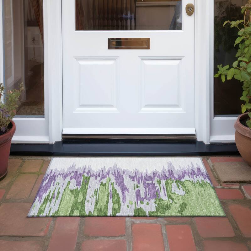 Machine Washable Indoor/ Outdoor Brushstrokes Ombre Chantille Rug
