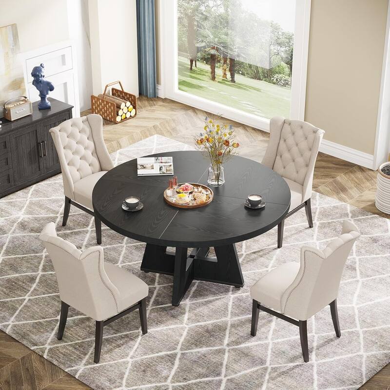 47" Round Dining Table, Wood Top Kitchen Table for Dining/Living Room