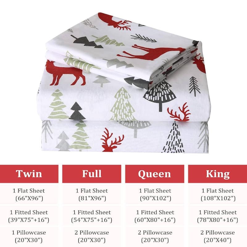 Christmas Red Christmas Reindeer Deer Bed Sheets Set with 16 Inches Deep Pocket