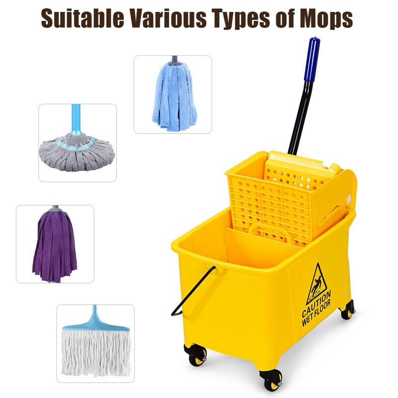 Costway Commercial Mop Bucket Side Press Wringer on Wheels 21 Quart