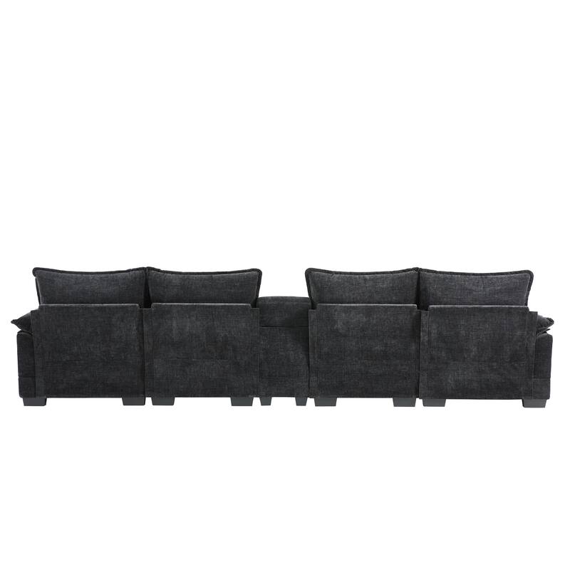 123" 6 Seat Modern U-shaped Sectional Sofa with Console,Cup Holders and USB Charger