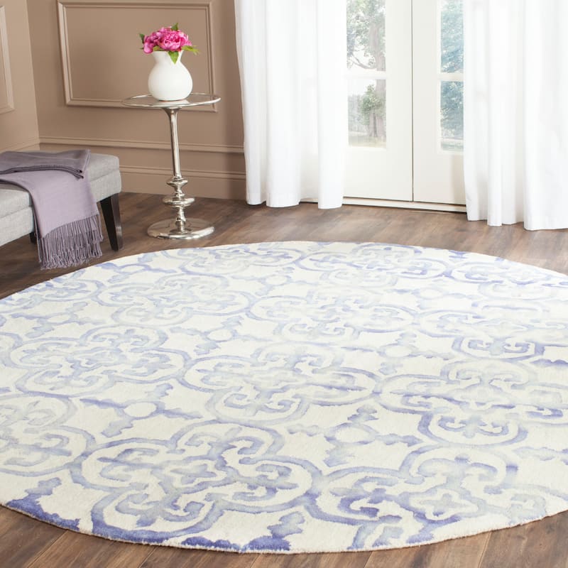 SAFAVIEH Handmade Dip Dye Reintraut Watercolor Vintage Boho Wool - 7' x 7' Round - Ivory/Blue - Runner/Round