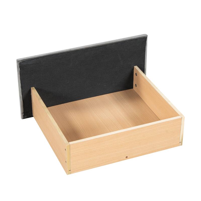 Adorable Velvet Platform Bed for Kids, Bunny Design with Drawers and Bed-End Storage Pockets, Twin/Full