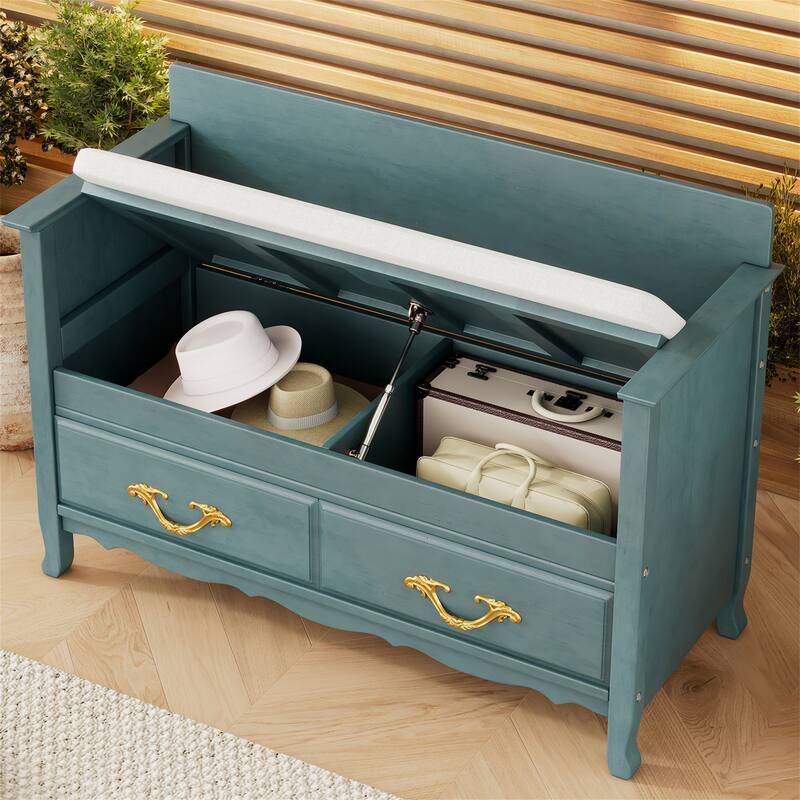 Shoe Bench with Removable Cushion,Hidden Storage and Back