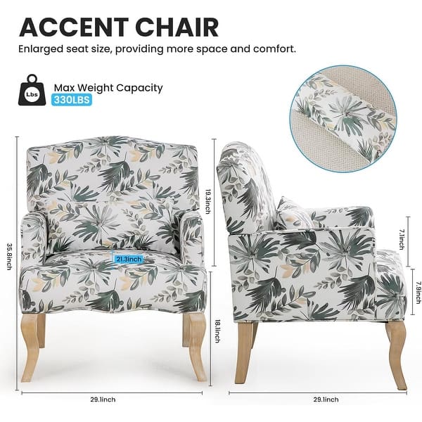 dimension image slide 0 of 5, EROMMY Floral Accent Chair for Living Room, Upholstered Wingback Armchair with Pillow.