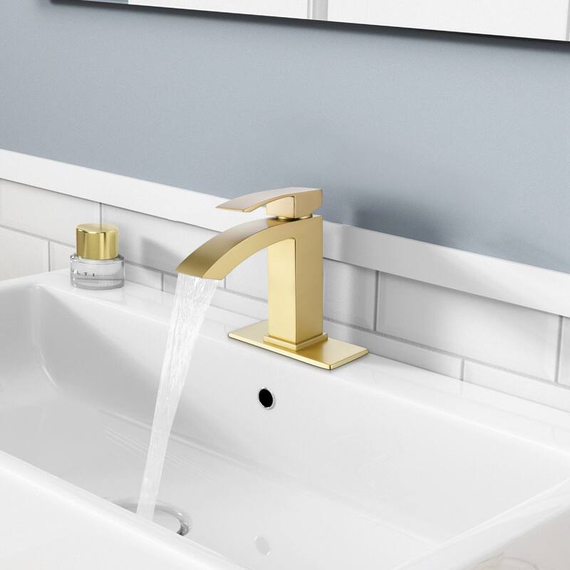 Brushed Gold Square Single Hole Single Handle Bathroom Faucet with Cover