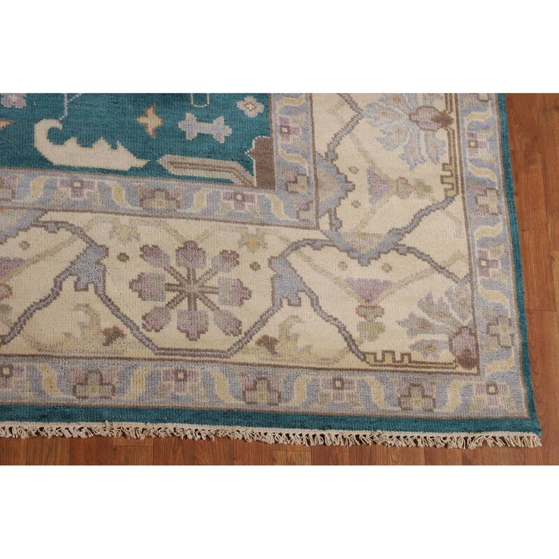 Teal Oushak Indian Area Rug Hand-Knotted Wool Carpet - 9'1" x 12'0"