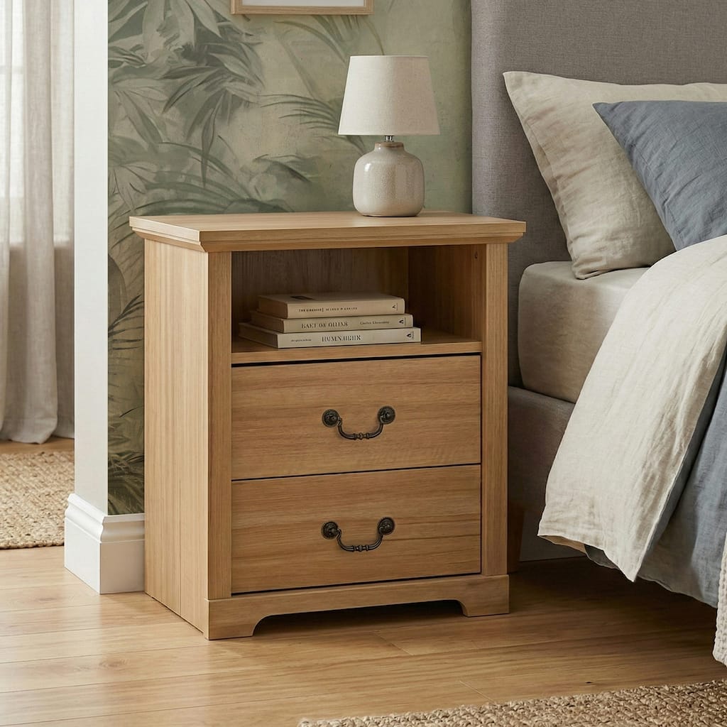 247 Shop At Home Marie 2-Drawer Nightstand with Open Storage Shelf