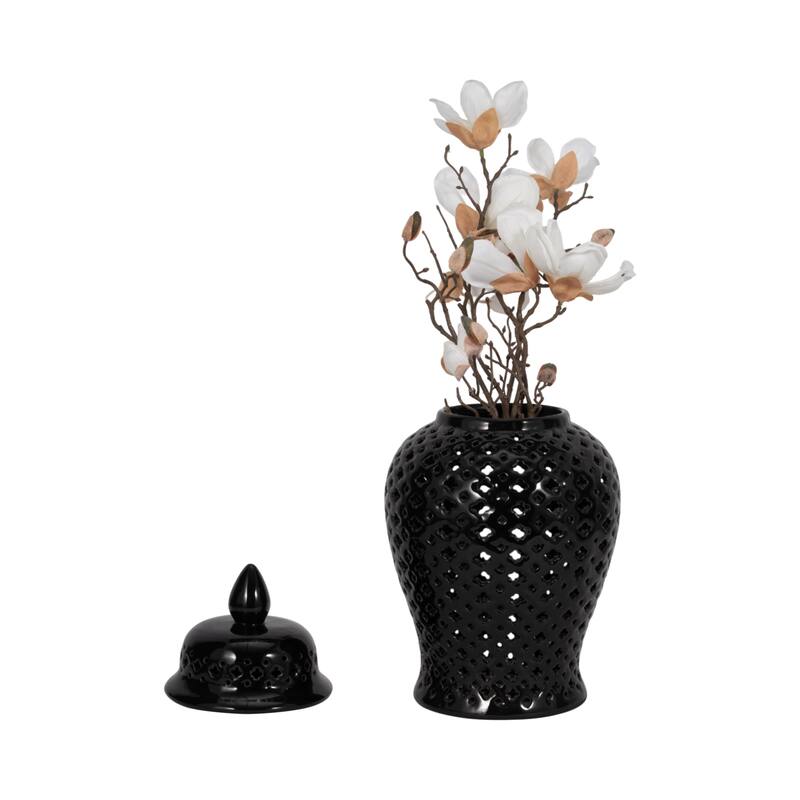 Modern Decorative Jar with Glossy Ceramic and Pierced Cutout Desig