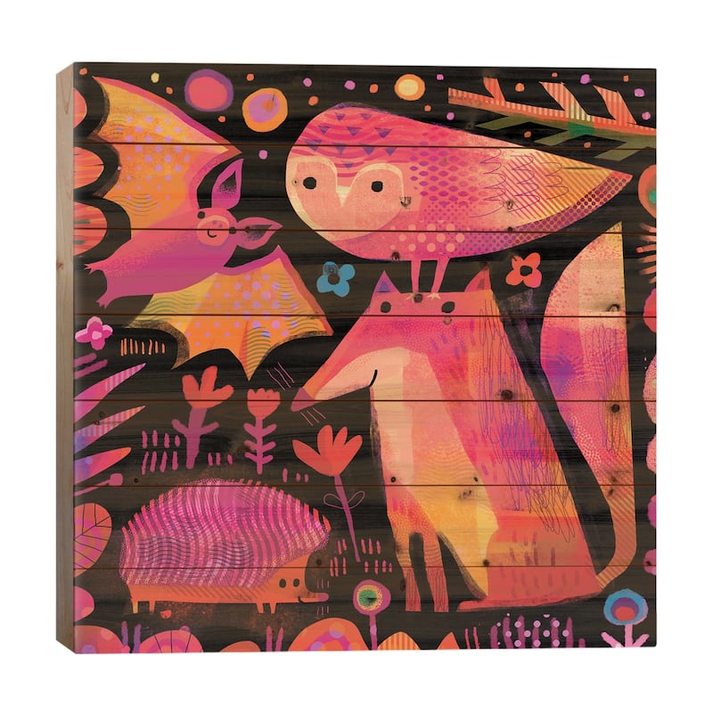 Nocturnal Animals Print On Wood by Gareth Lucas - Multi-Color - 26x26x1.5