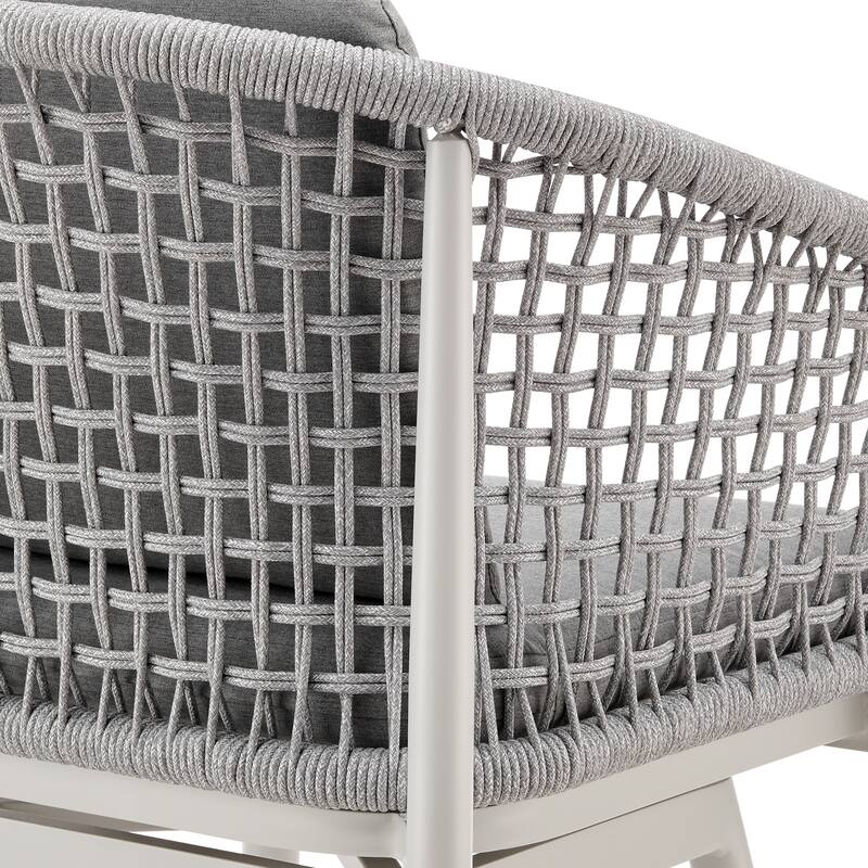 Rhodes Outdoor Patio Swivel Bar Stool in Aluminum with Rope and Cushions