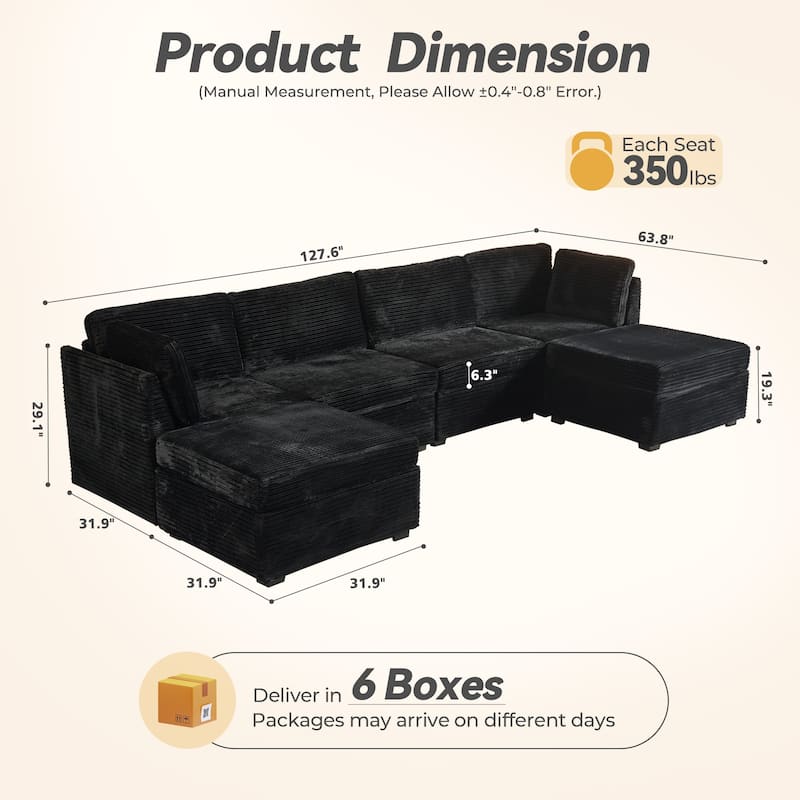 HOOOWOOO Modular U-shaped Corduroy Fabric Sectional Sofa Couch with Ottoman