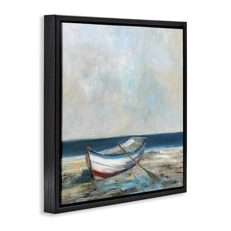 Stupell Boat & Oar on Shore Framed Floater Canvas Wall Art Design By Sally Swatland