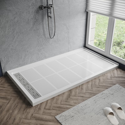 Elegant White SMC Shower Base Left Drain Rectangular Single Threshold Anti-slip Shower Pan