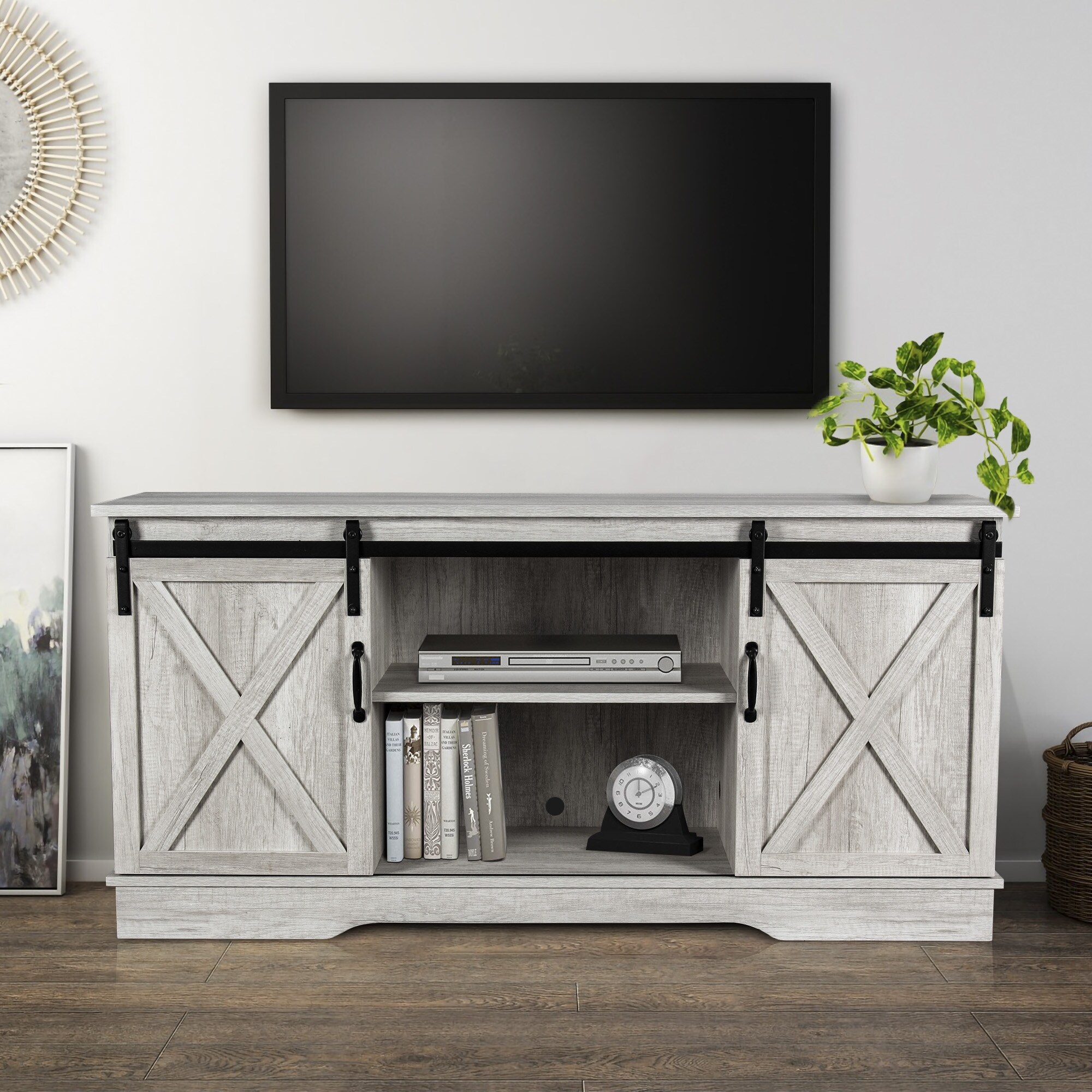 Shop Belleze Modern Farmhouse 58 Sliding Barn Door Tv Stand