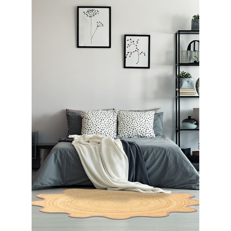 ECARPETGALLERY Braided Weave Palas Denizli Tan Jute Rug - 3'2 x 3'2