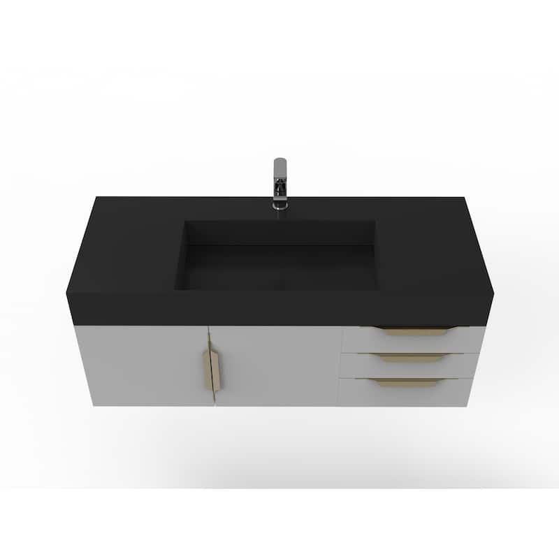 Amazon 48" Wall Mounted Bathroom Vanity Set w/ Black Top