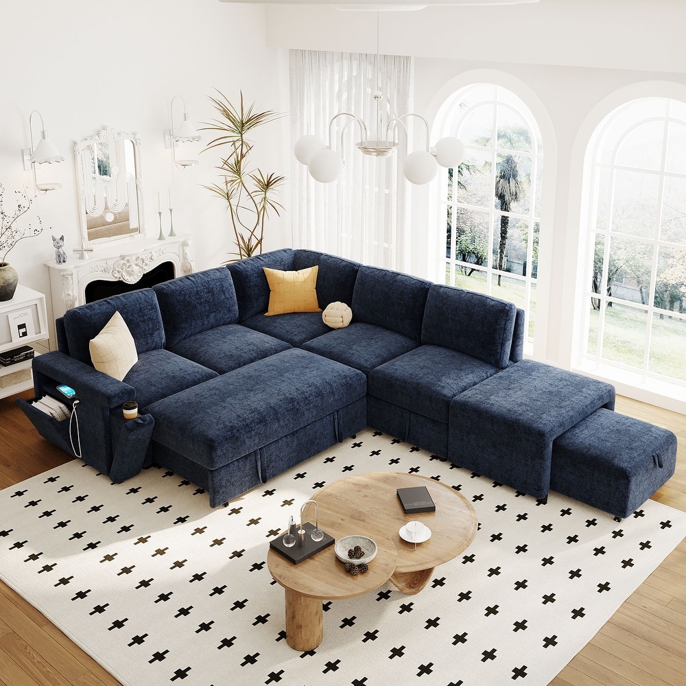 L-shaped Modular Sectional Sofa with USB Ports