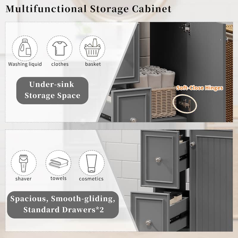 24" Bathroom Vanity Cabinet with Sink, Drawers and Soft-Close Door