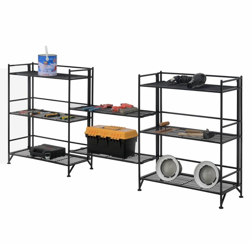 Xtra Storage 3 Tier Wide Folding Metal Shelves with Set of 2 Extension Shelves