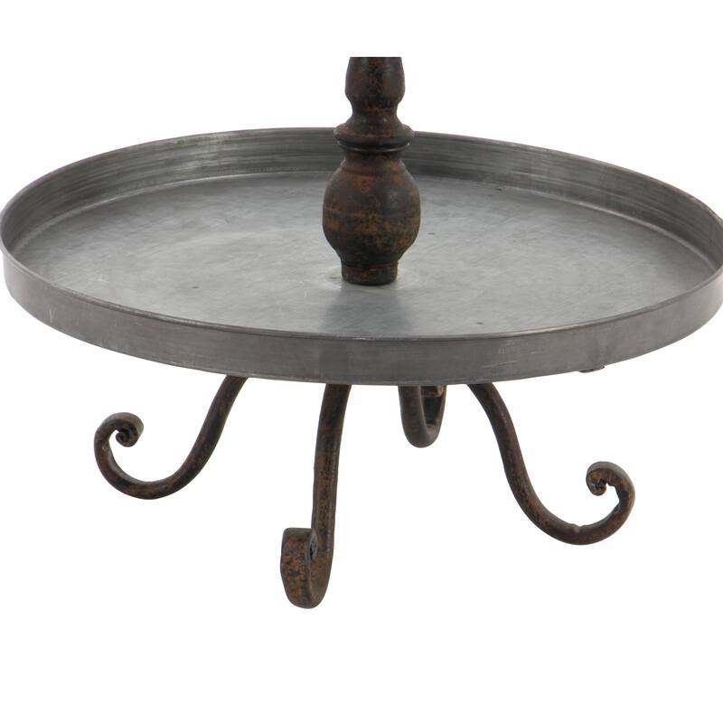 Metal Bird 3 Level Tiered Server with Scrolled Base - Silver - Roche River Decor