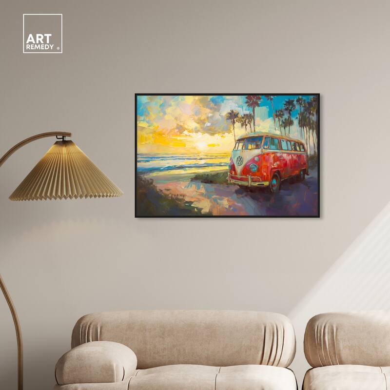 Art Remedy Memories At The Beach Framed Colorful Coastal 1 Piece Canvas Wall Art