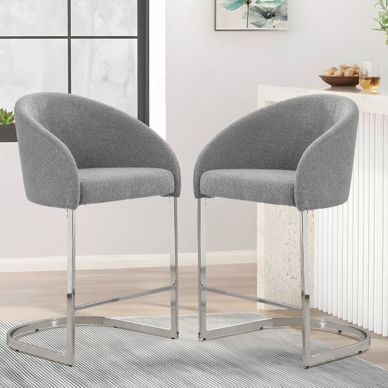 26" Fabric Upholstered Counter Height Bar Stools with Arms - 37" H x 22.4" W x 22" D - Set of 2 - Grey