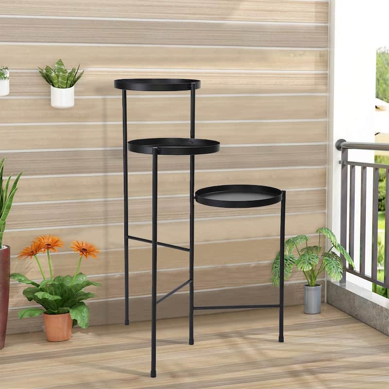 3 Tier Folding Metal Plant Stand.,Black