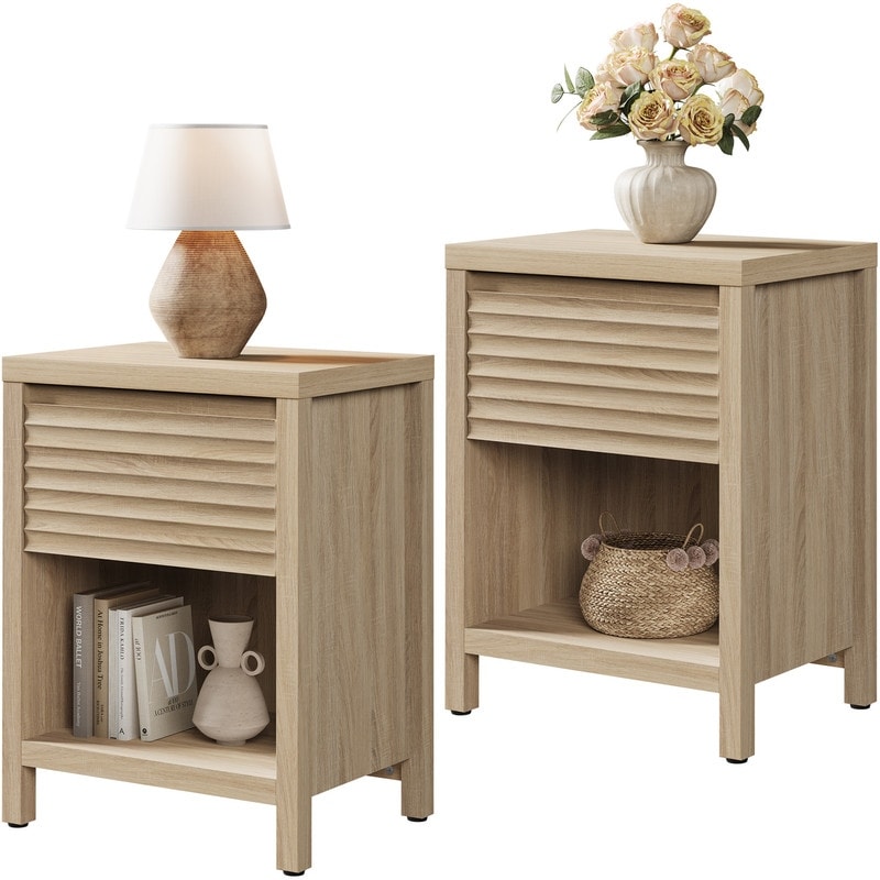 Wave Design Single Drawer Nightstand with Open Storage Space
