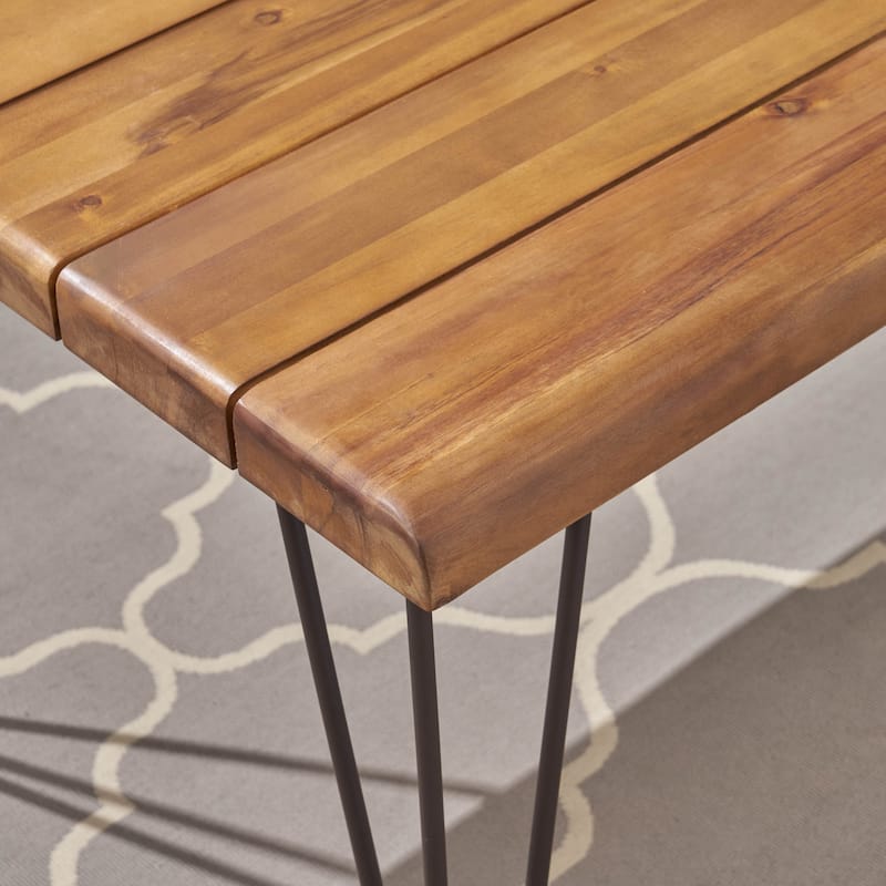 Roomfitters Zion 72-Inch Industrial Rectangular Dining Table, Live-Edge Acacia Wood Top with Iron Hairpin Legs, Teak