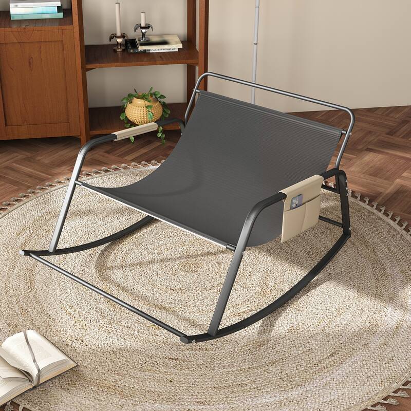 Rocking Chair with Storage, Cushions & Armrests, All-Season Comfort Lounge Recliner, Breathable Ergonomic Lounge Chair