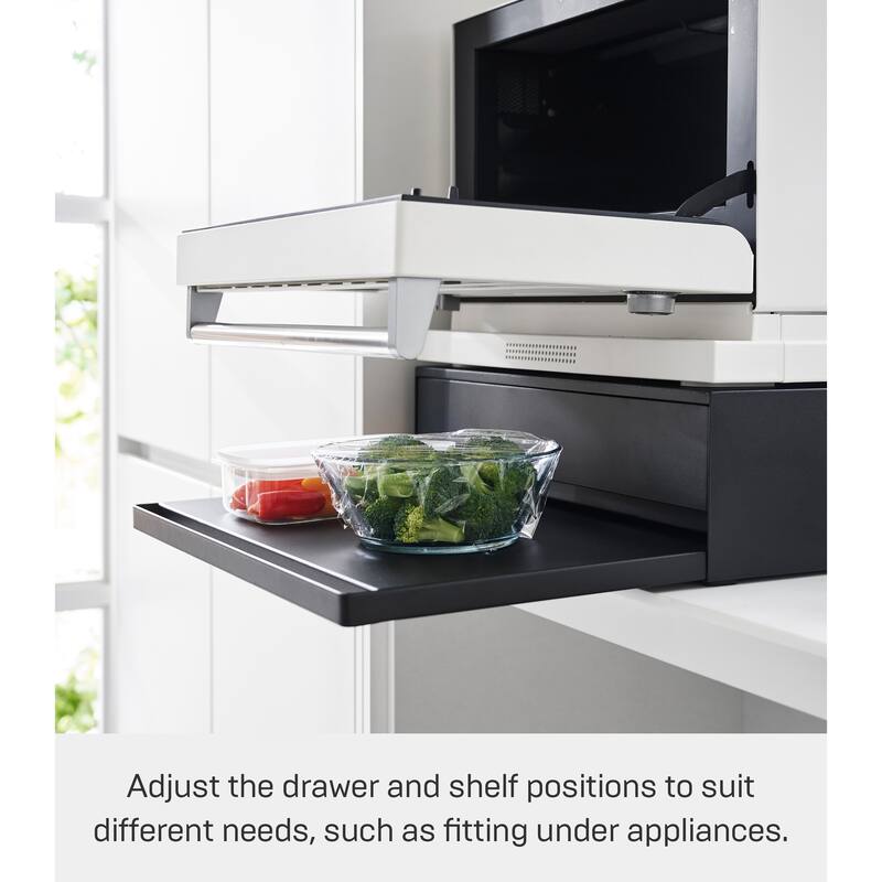 Yamazaki Home Countertop Drawer with Pull-Out Shelf, Steel, Holds 37 lbs - L 15.47 x W 17.72 x H 5.31 inches