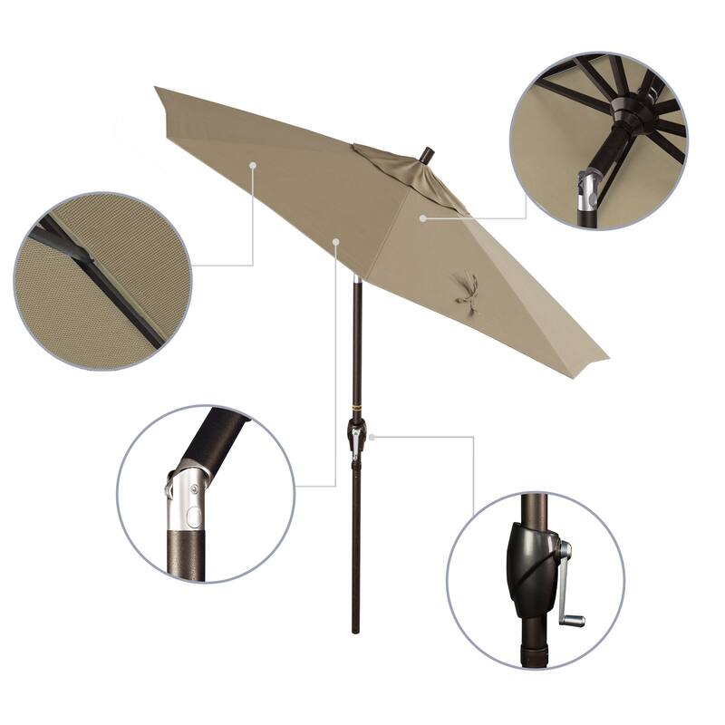California Umbrella 7.5' Round Crank Lift, Push Button Tilt Aluminum Patio Umbrella, Bronze Pole, Outdoor Rated Red Fabric