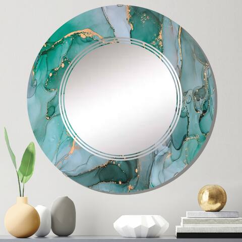 Designart 'Green Luxury Abstract Fluid Art II' Printed Modern Wall Mirror