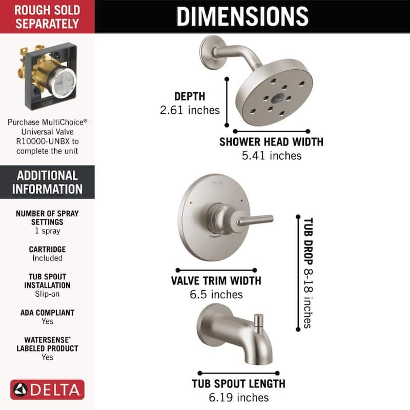 Delta Trinsic Monitor 14 Series Single Function Pressure Balanced Tub